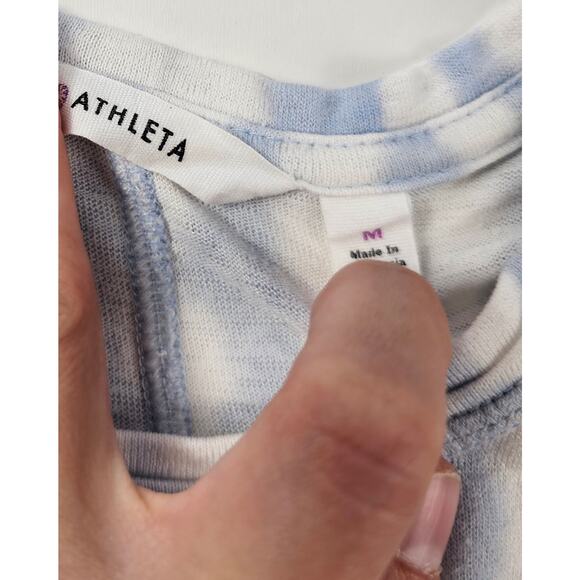 Athleta size M chambray high collar tank tie-dye blue white modal blend EUC boho - Picture 4 of 7